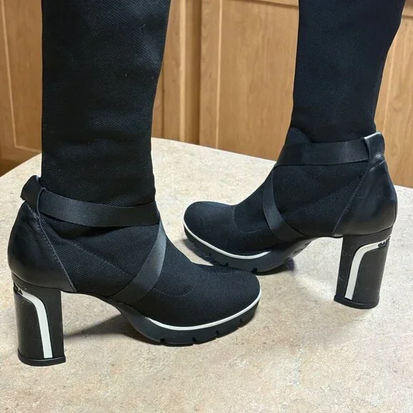 Gadea Black Stretch Sock Buckle Boots Leather Heels Made In Spain 37 Extralight - Picture 4 of 15